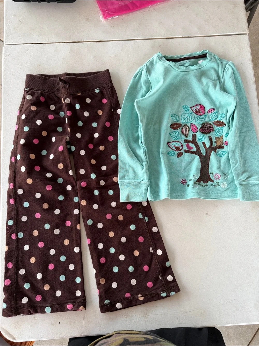 BabyGAP Mint Tree Long-Sleeve Top & Brown Polka Dot Pants